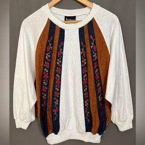 VTG Jordana Women's L Multi Color Floral Cable knit Crewneck Sweater